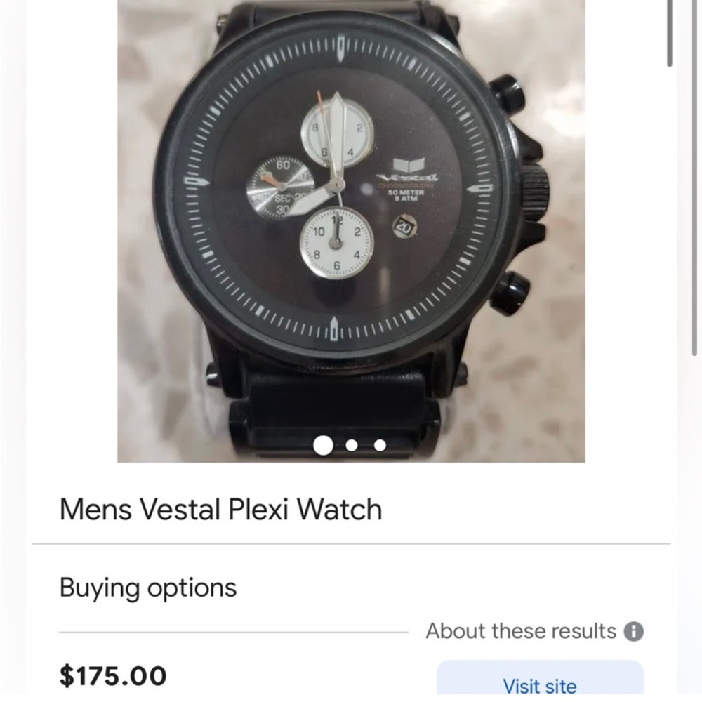 Men’s Vestal Plexi watch. 2 interchangeable bands. Silver and black rubber.